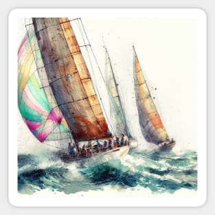 Artistic illustration of a sailboat race. Sticker